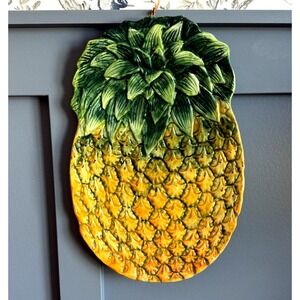 World Bazaar Pineapple Platter Wall Decor 14" Ceramic Tropical Handpainted Coast